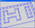 3D wireframe rendering of a maze with the walls forming the letters 'H' and 'I'