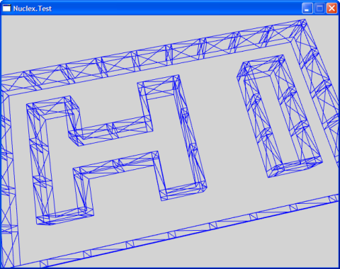 Screenshot of a wireframe mesh showing a maze forming the letters H I