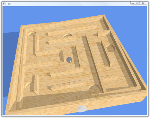 Screenshot of a tilted wooden maze with a ball in it