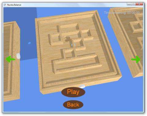 Screenshot of several maze game boards and buttons to select between them