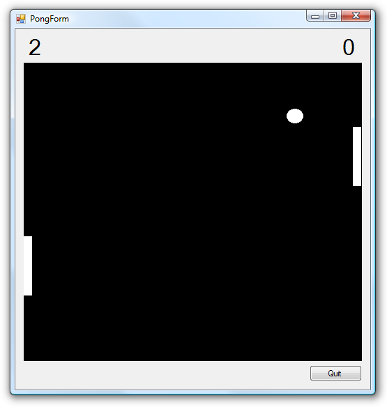 An XNA-based pong clone running inside a Windows.Forms application