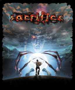 The game's box showing the hero standing in a white light being held by two claw-like hands