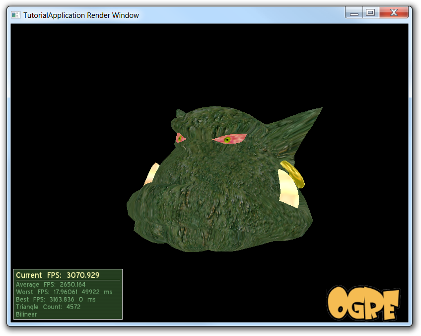 Screenshot of the Mogre example application rendering a big Ogre head