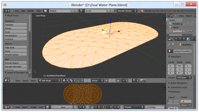 Screenshot of the water plane extended into two connected circles like a chainsaw blade