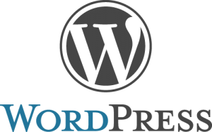 The WordPress logo, a W in a circle over the text WordPress using small caps