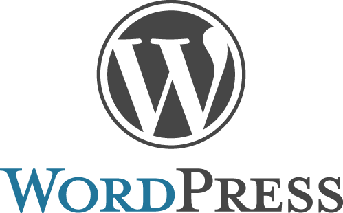 The WordPress logo, a W in a circle over the text WordPress using small caps