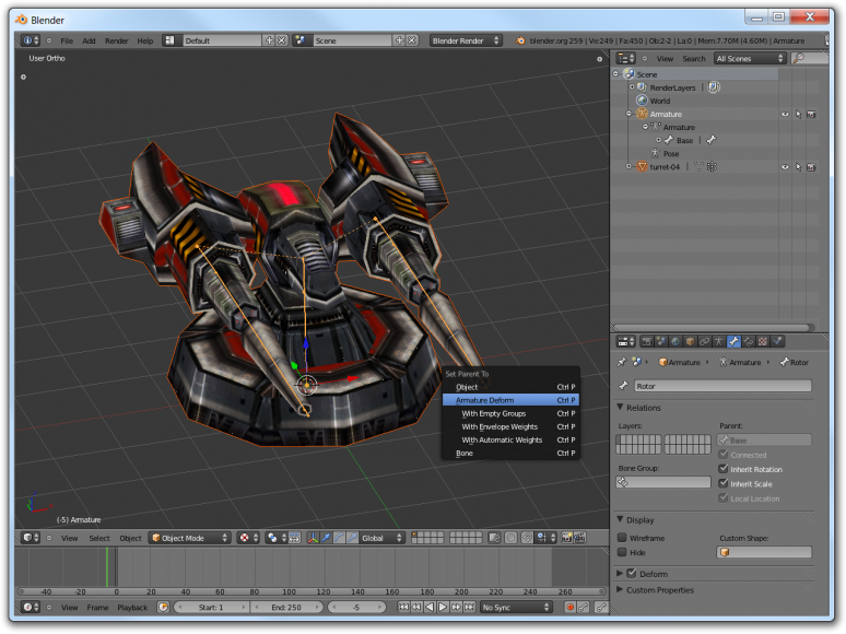 Screenshot of Blender showing how to parent the mesh to the skeleton